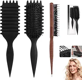 Escova de Cabelo Cacheado, Escova Massageadora para Cacheados, Redutor de Frizz com Cerdas Almofadadas, Couro Cabeludo Sensível e Todos os Tipos de Cacho (Preto)