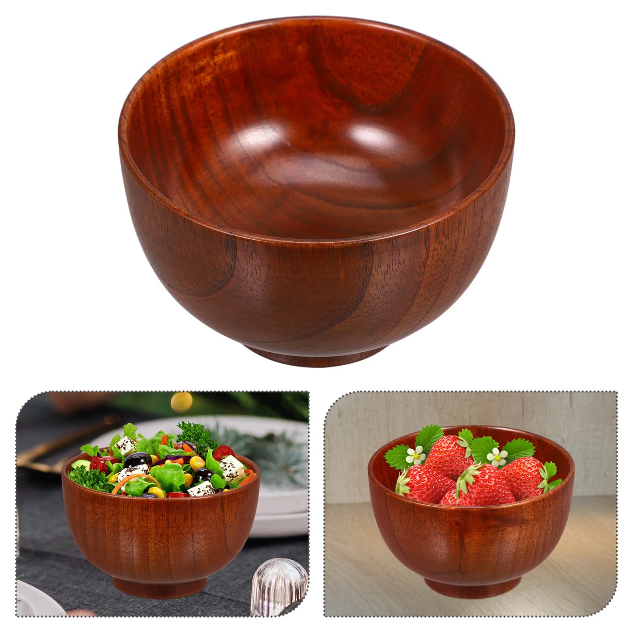 Ensaladera de madera de acacia de 5.11 pulgadas, versátil tazón redondo para servir frutas y aperitivos para el hogar y la cocina 4