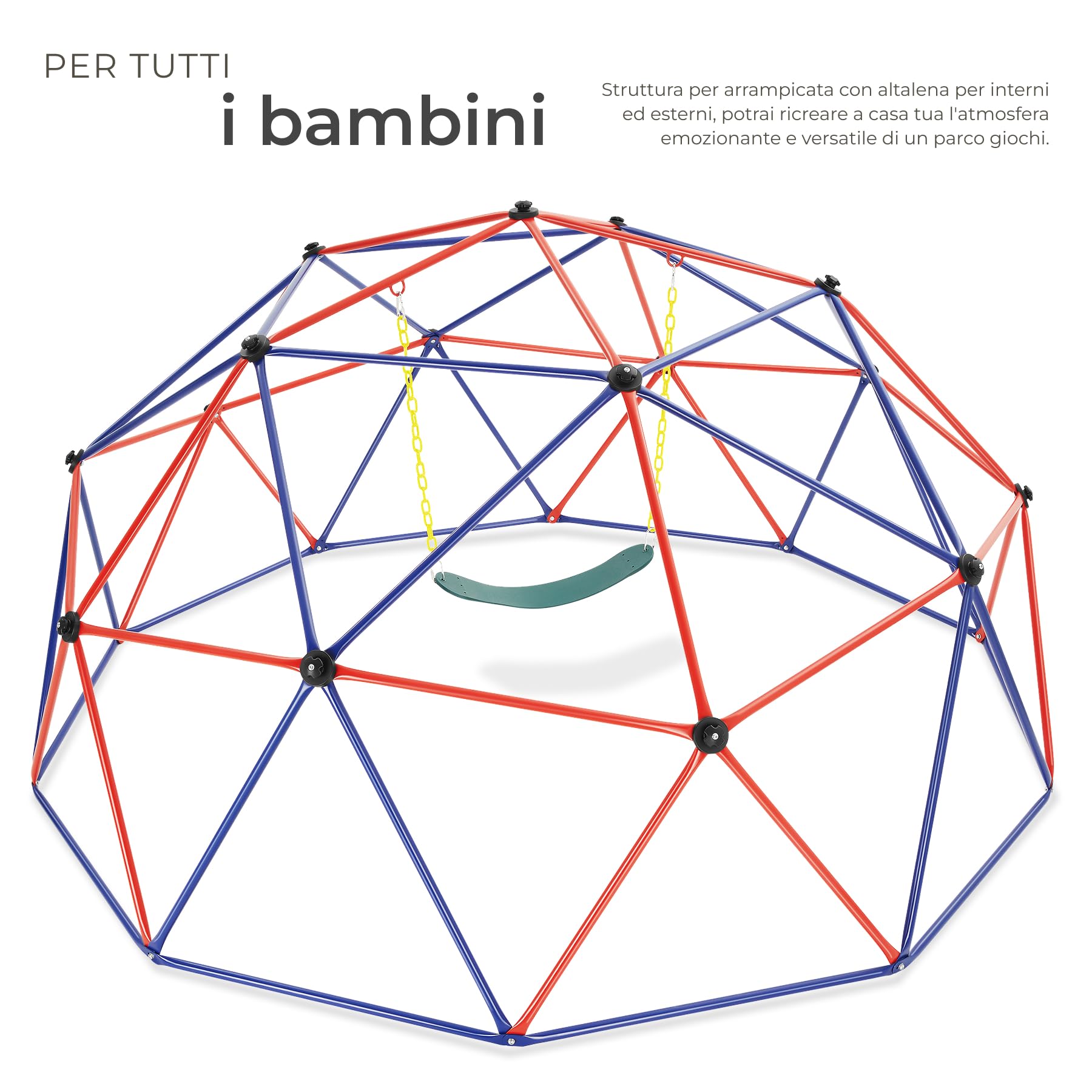 tectake® Cupola di Arrampicata Outdoor e Altalena ØxH 305x158 cm, Giochi da Giardino in Acciaio con Altalena, Giochi da Esterno e Interno Arrampicata per Bambini, Portata 200 kg, Giochi 3 Anni in su