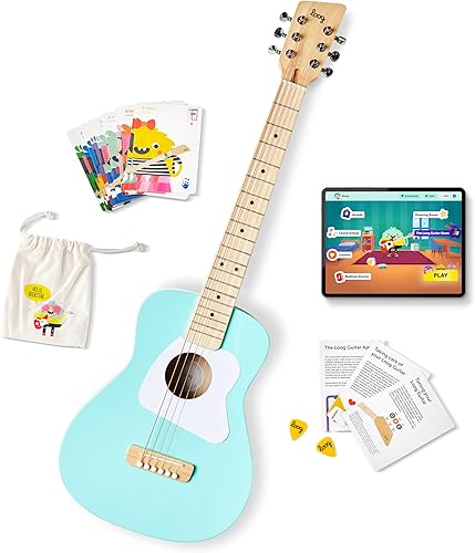 Loog Pro VI - Guitarra acústica real para niños principiantes tamaño compacto a partir de 9 años aplicación de aprendizaje y lecciones incluidas