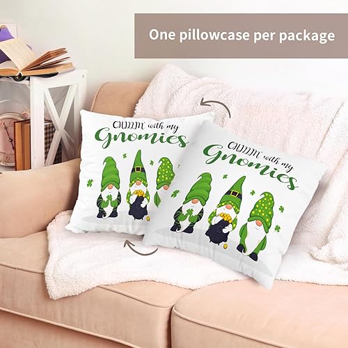 Miniatura 5 de Funda de almohada del Día de San Patricio, regalo para silla de cama, Chillin con mis gnomos, sofá de gnomos de tréboles de la suerte, funda de