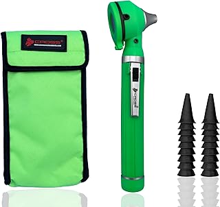 Cross Canada 11-084 Physician Fiber Optic LED Pocket Otoscope Diagnostic Set for Detection of Ear Infection or for use as an aid in Ear Cleaning – Professional Otoscope for Physician, Medical Student, Nursing Student, Doctor, Nurse (Green)