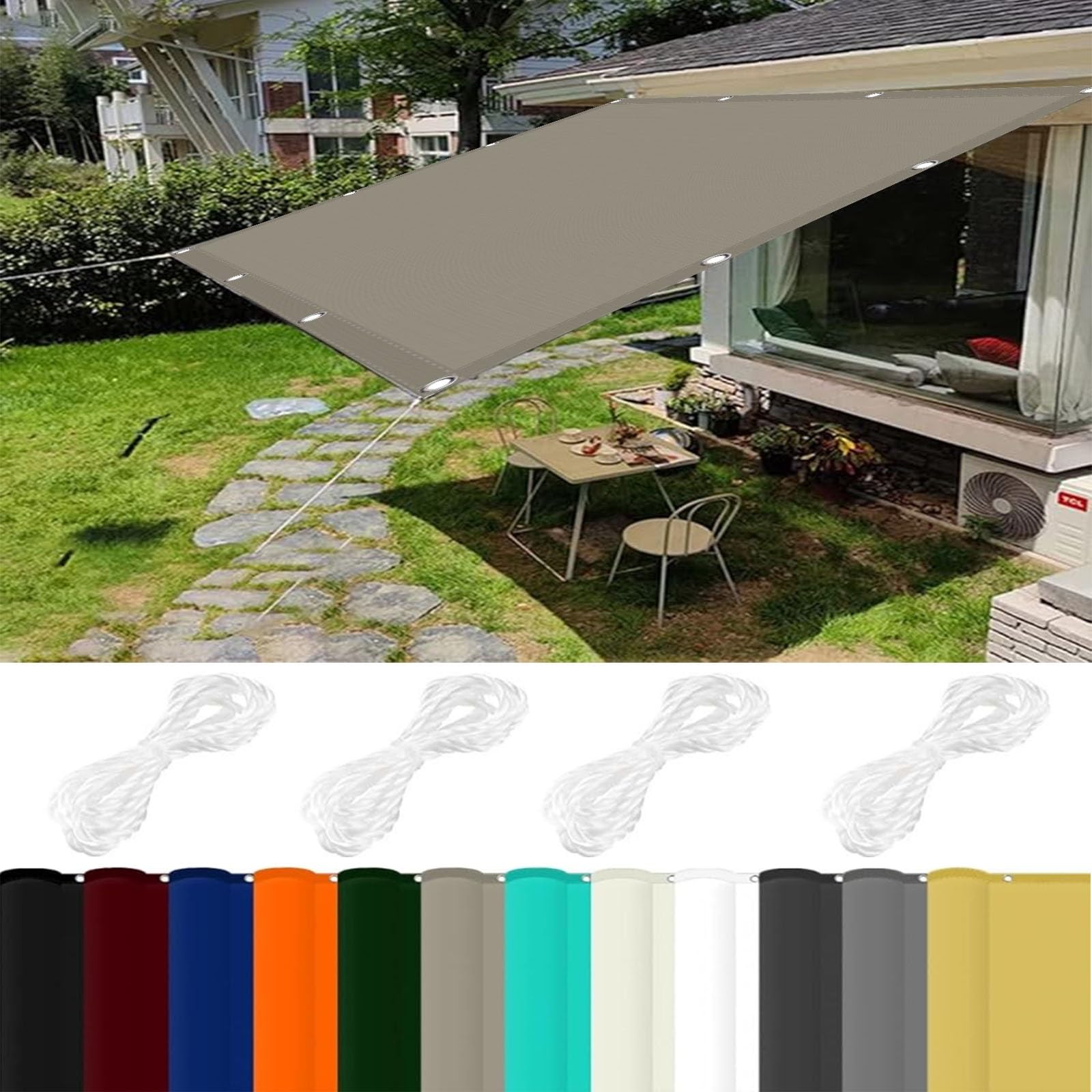 Toldo impermeable de poliéster caqui premium duradero de 3,5 x 4 metros