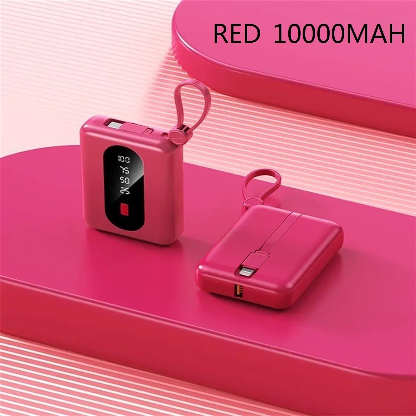 Powerbank O Dużej Pojemności 72W 20000Mah Przenośny Wbudowany Zasilacz Kablowy Szybka Bateria Mobilna Kompatybilny Z IPhonem Kompatybilny Z Samsungiem Kompatybilny Z Xiaomi (Color : Red, Size : 2000