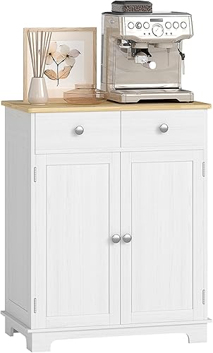 Miniatura 21 de HOMCOM Aparador buffet con encimera de madera maciza, armario de almacenamiento de cocina moderno, armario de café con 2 cajones, puertas y estante