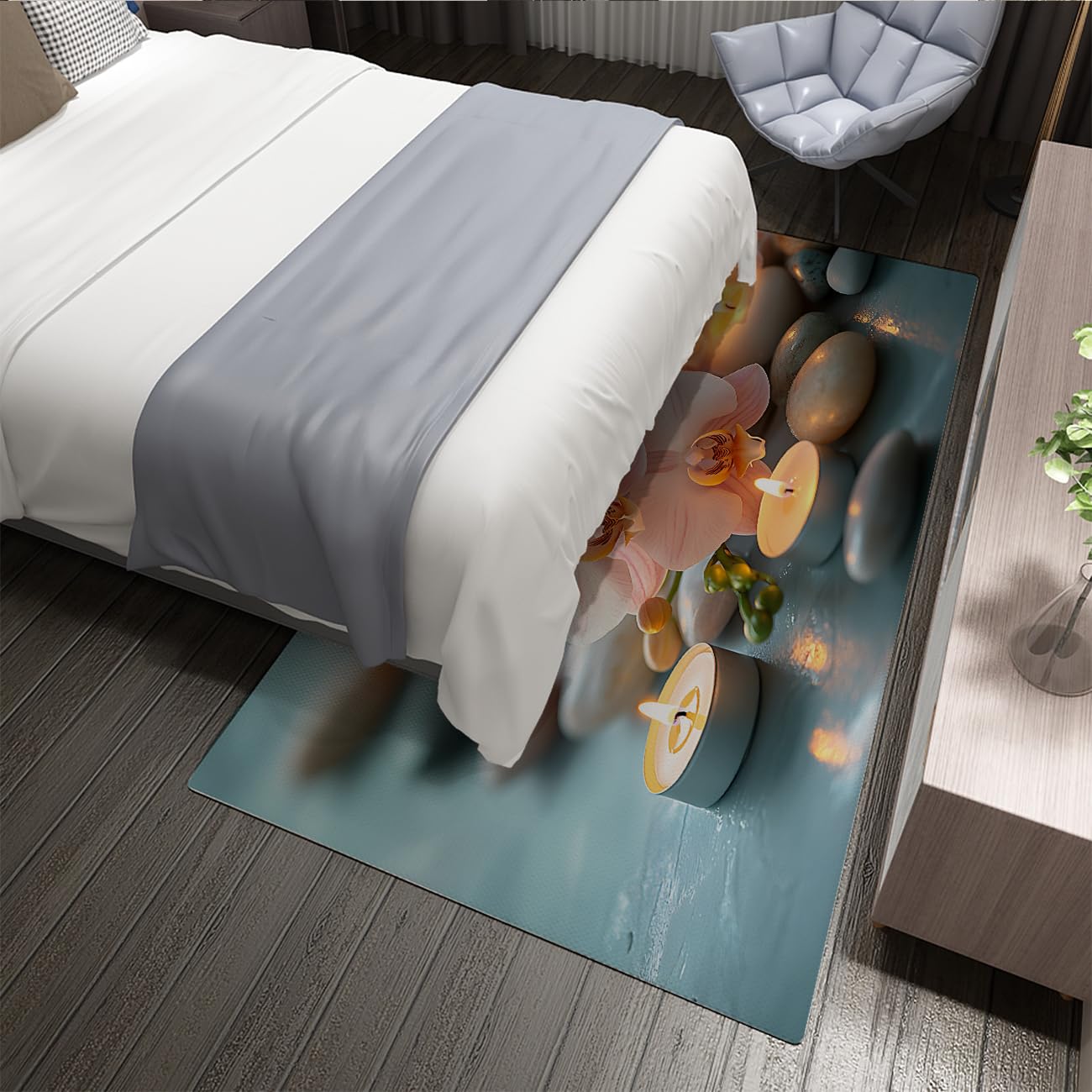 Méditation 120x200cm Tapis d’Espace Orchidées Roses et Bougies Lumineuses Imprimé Moquette à Poil Bas Lavable pour la Chambre Studio Yoga Détente Décoration dans Un Coin