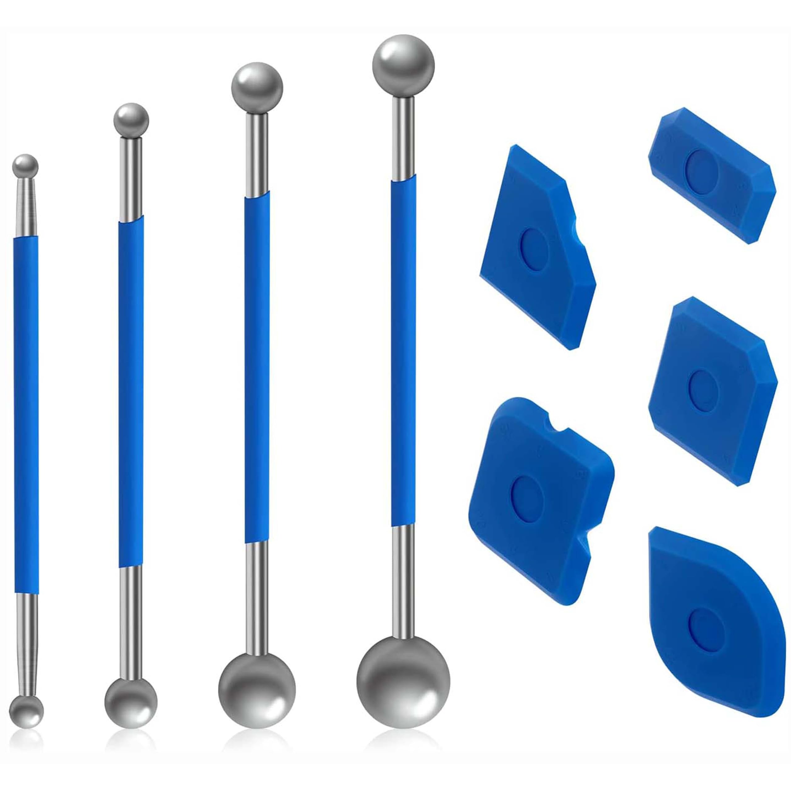Set di 9 utensili per guarnizioni, 4 spatole metallo e 5 estrattori silicone, kit lisciatura giunti bagno cucina
