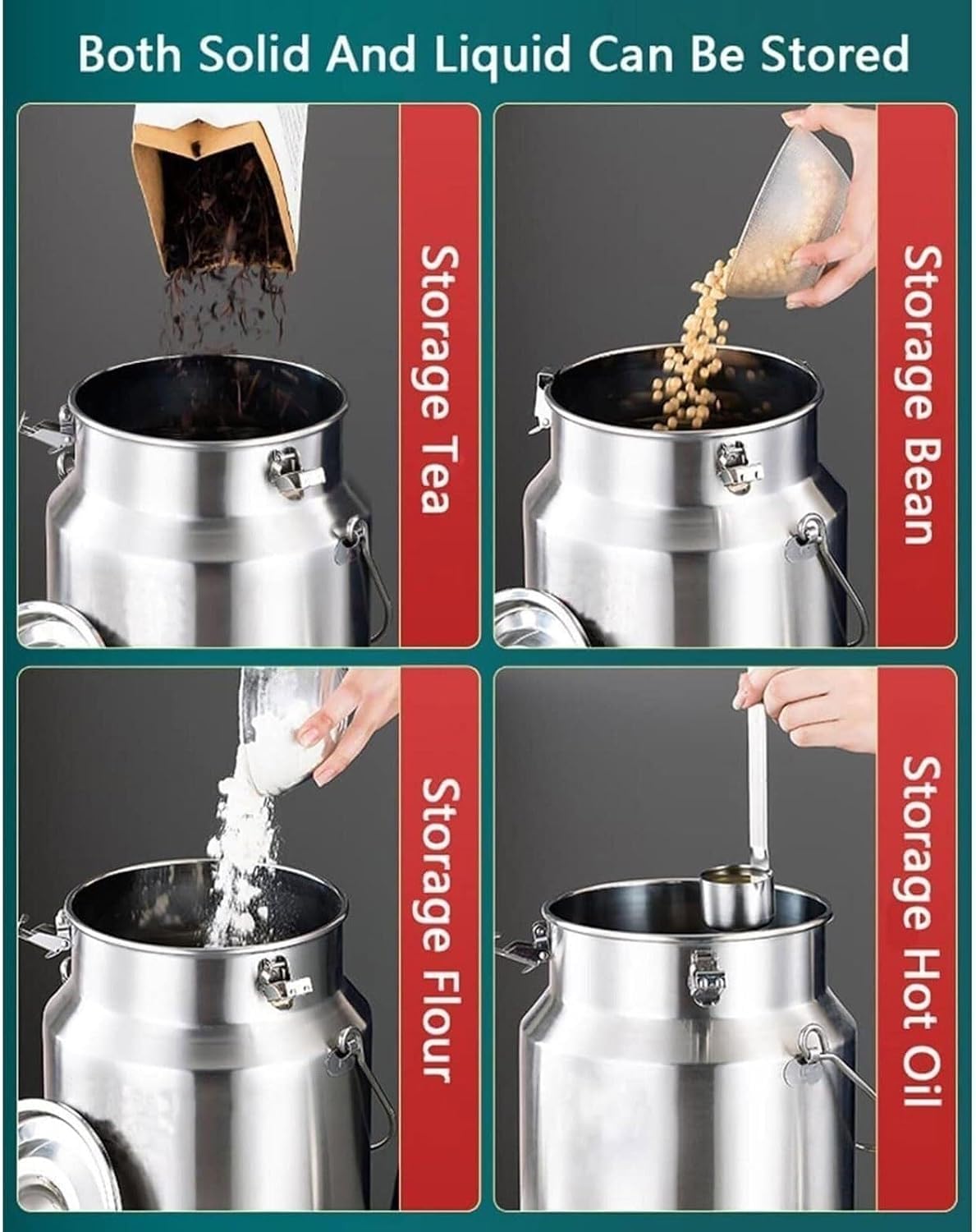 Contenitore ermetico in Acciaio Inox 304 per liquidi con erogatore | Resistente acciaio inossidabile 304, coperchio sigillato in silicone e per una facile erogazione.