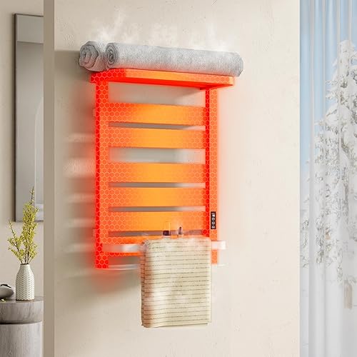 LALAHOO Calentador de toallas, 6 barras de montaje en pared, calentadores de toallas para baño con 2 modos de calefacción, calentador de toallas