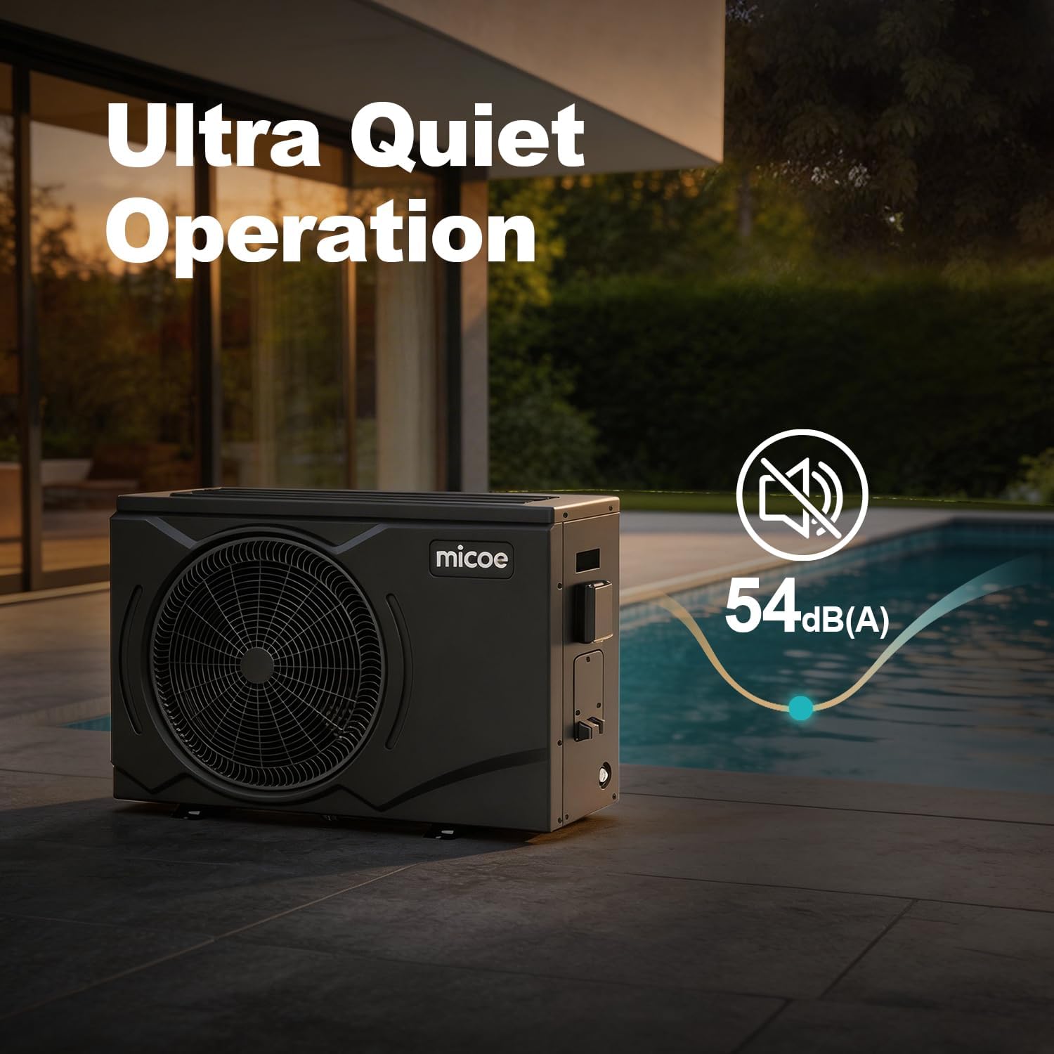MICOE 100,000 BTU Smart Swimming Pool Heat Pump, Electric Pool Heater for 26,000 Gallons Above Ground & Inground Pools, App-Controlled Heating & Cooling, 220–240V
