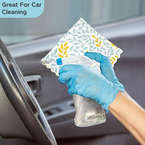 Miniatura 7 de linqin Light Blue Leaves 6 Pack Absorbent Kitchen Towel Microfiber Decor Cotton Microfiber Towel Reusable for Countertop Table