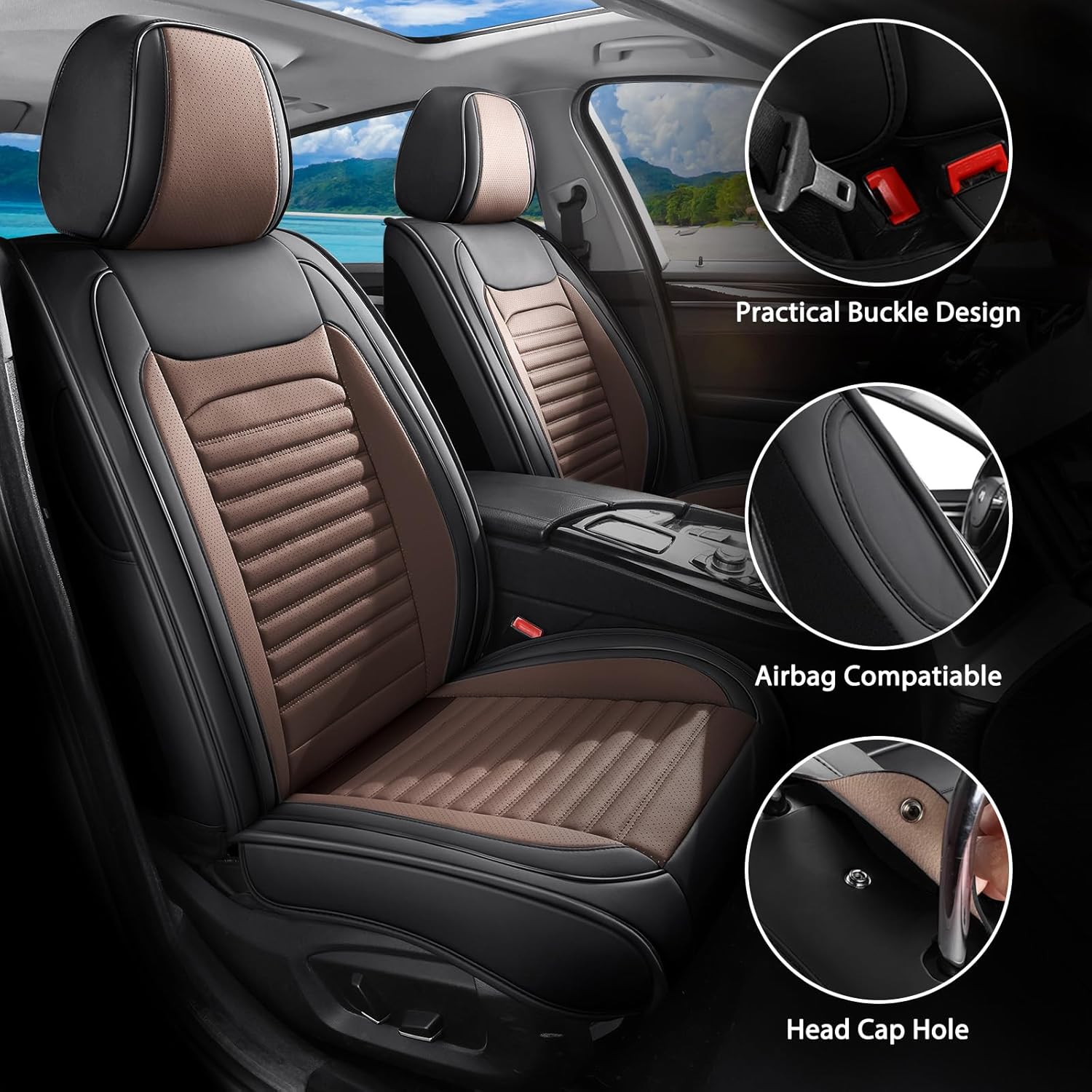 Car Seat Covers Full Set Fit for Forester 2002-2025,Full Coverage Car Seat Covers Sets,Breathable Anti-Slip Waterproof All-Weather Seats Protectors(BlackBrown,Full Set)
