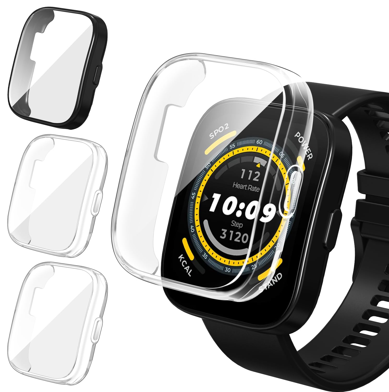 ivoler 3 Piezas Funda con Protector de Pantalla para Amazfit Bip 5, Protección Completa Carcasa Protectora Delgado Suave TPU Anti-Arañazos Case, 2 Transparente + 1 Negro