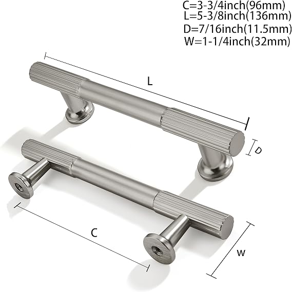 2-Pack 3-3/4 Inch Hole Center Brushed Satin Nickel Cabinet Pulls Solid Heavy Duty Cabinet Pull is Suitable for Drawers Dressers Handles Kitchens Bathroom cabinets