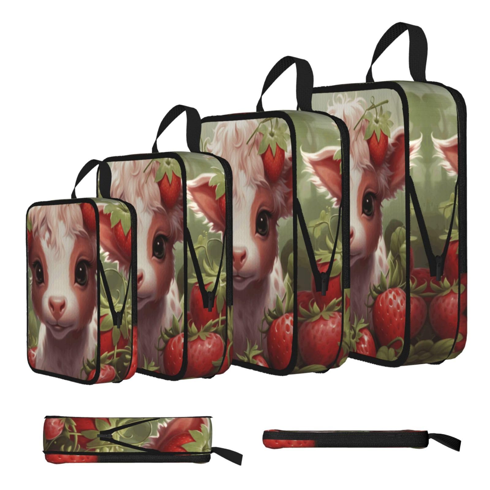 Sxzvvbn Black Strawberry Cow In The Forest Compression Packing Cubes 4 Piece Set