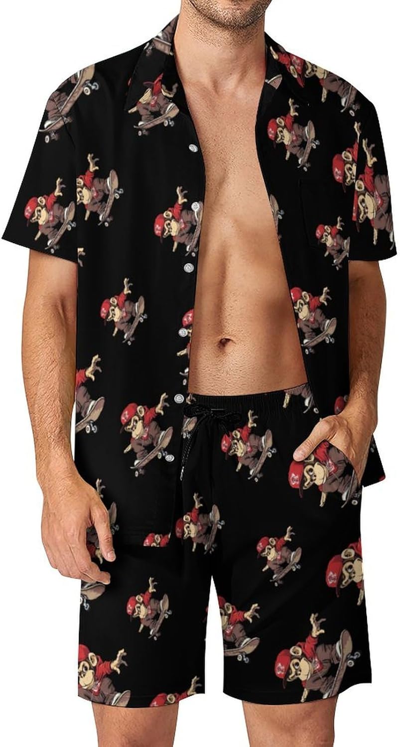Skateboard Monkey Men's Summer Beach Outfits Shirt And Shorts Set 2 Piece Vacation Swimwear