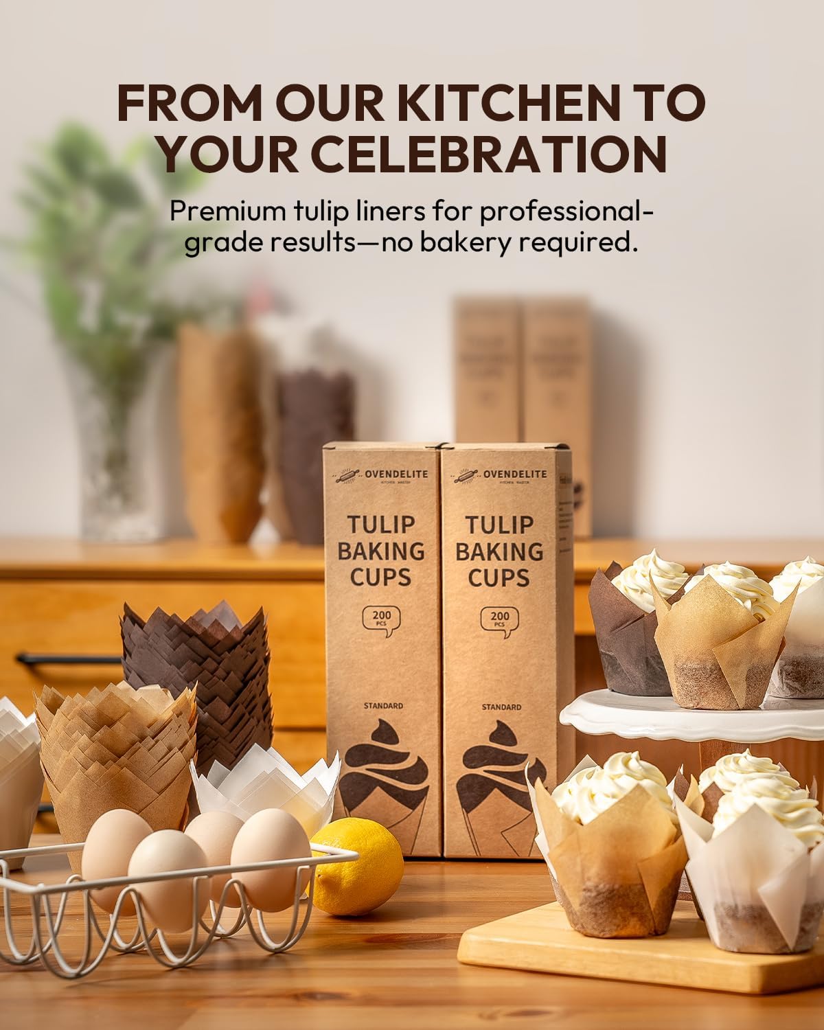 Tulip Cupcake Liners, Natural Parchment Paper, 200 Count, Muffin Wrappers for Baking