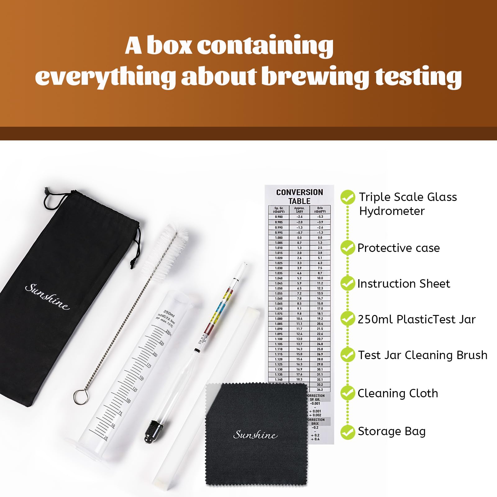 Hidrómetro Mead Wine Beer Brewing Ale Making Kombucha Kit,Alcohol Tester Accessories Moonshine Still Kit completo para equipo de prueba en el hogar Probador de gravedad específica Abv