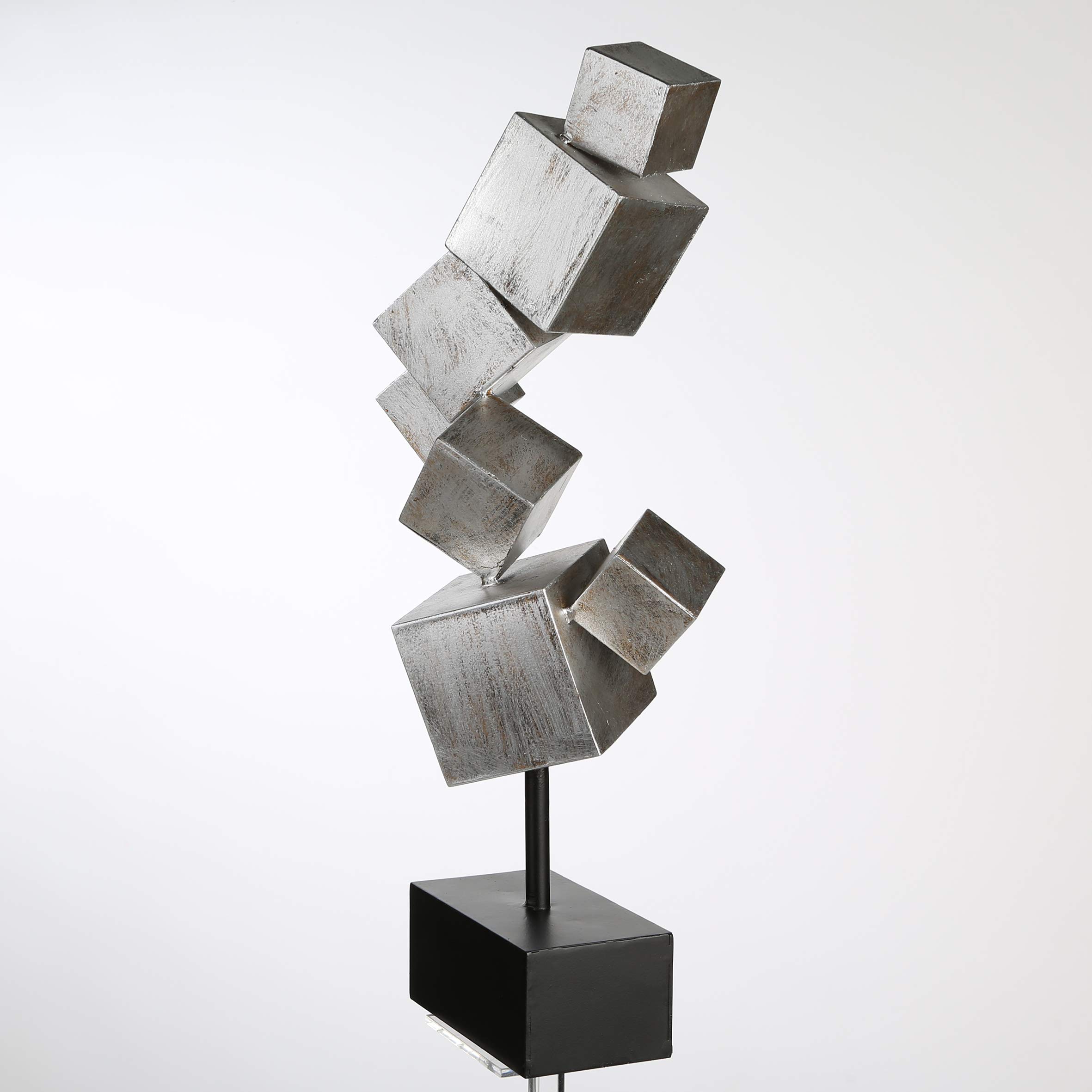 Casablanca Design Metall Deko Skulptur Cubes - Würfel - Silber-Antik-Finish - schwarzer Sockel - Höhe 56 cm