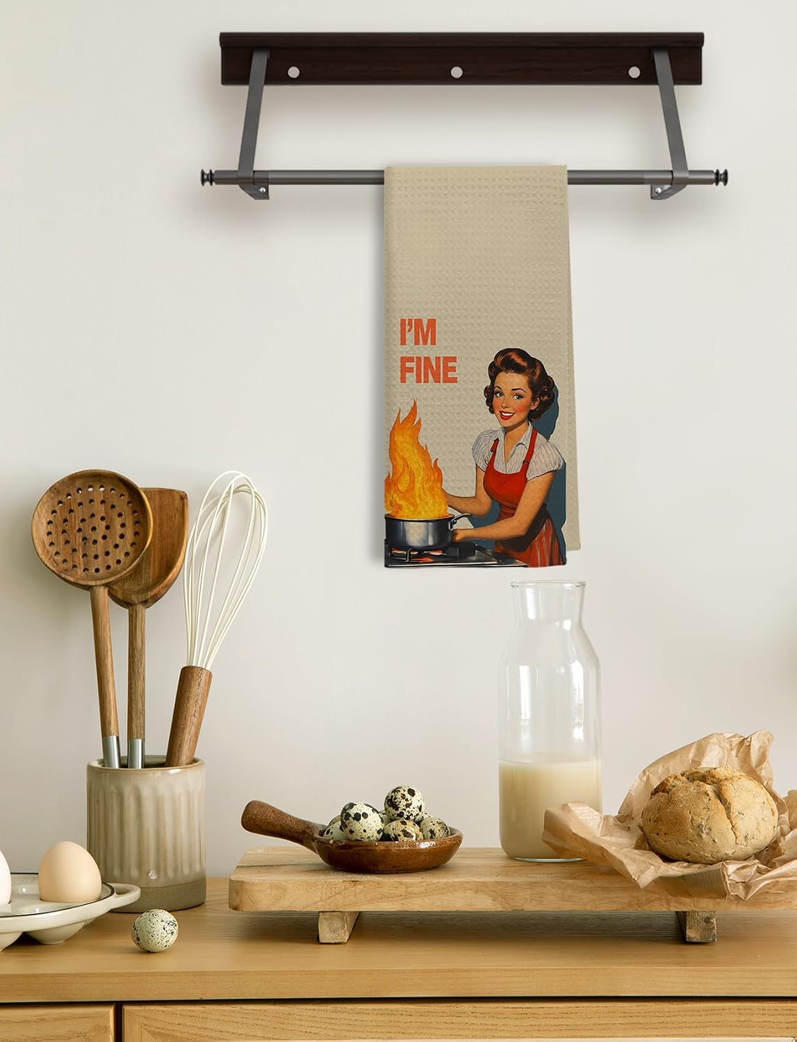 I'm Fine Funny Decorative Kitchen Towels, 50s Retro Housewife Decorative Dish Tea Towels, Mid Century Modern Sarcastic Humor Hand Towels for Kitchen, Hostess Gifts, 16x24 Inch image 3