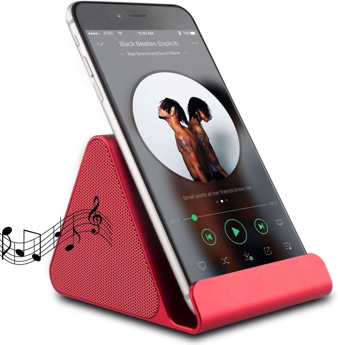 Mini Wireless Bluetooth Speaker, Portable Wireless Speaker with Phone Stand for Car and Home Use with Viewing Cradle for Ipads, Phones,Tablets - Red