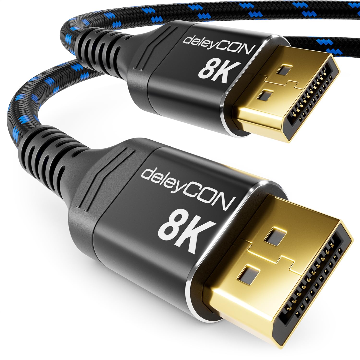 deleyCON 1,5m Câble DisplayPort 1.4 (8K@60Hz 4K@165Hz 2K@360Hz/240Hz/165Hz/144Hz) UHD WQHD HDR AMD FreeSync + NVIDIA G-Sync - pour Moniteur de Jeu Carte Graphique PC