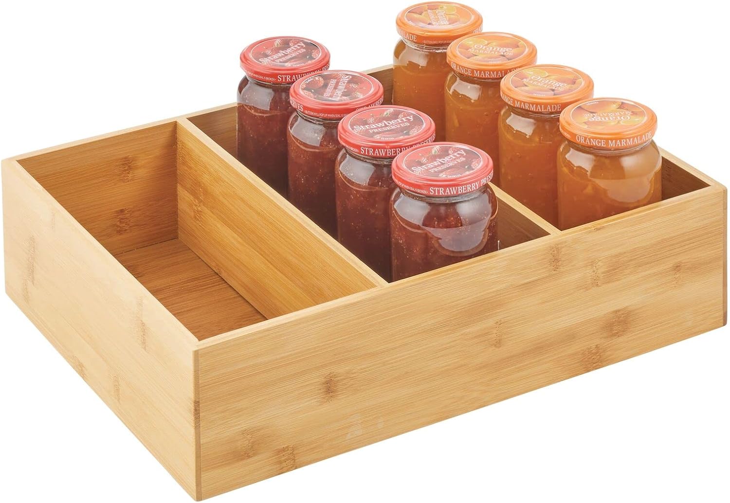 mDesign Kitchen Organiser Tray — Wooden Storage Box with 3 Compartments