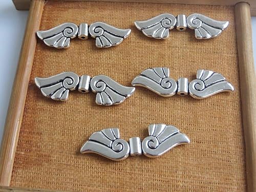 Miniatura 2 de Ochoos - 10 cuentas espaciadoras de alas de ángel de hadas de plata antigua para joyería de 1.693 x 0.551 in