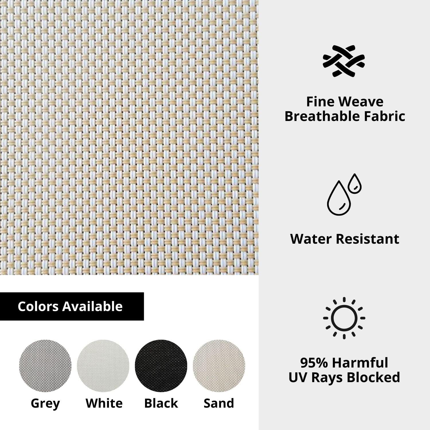 Motorized Outdoor Roller Shades | Exterior Roll Up Blind with White Casing and UV Protection | MultiShade Collection | 9' W x 10' L - Sand Screen