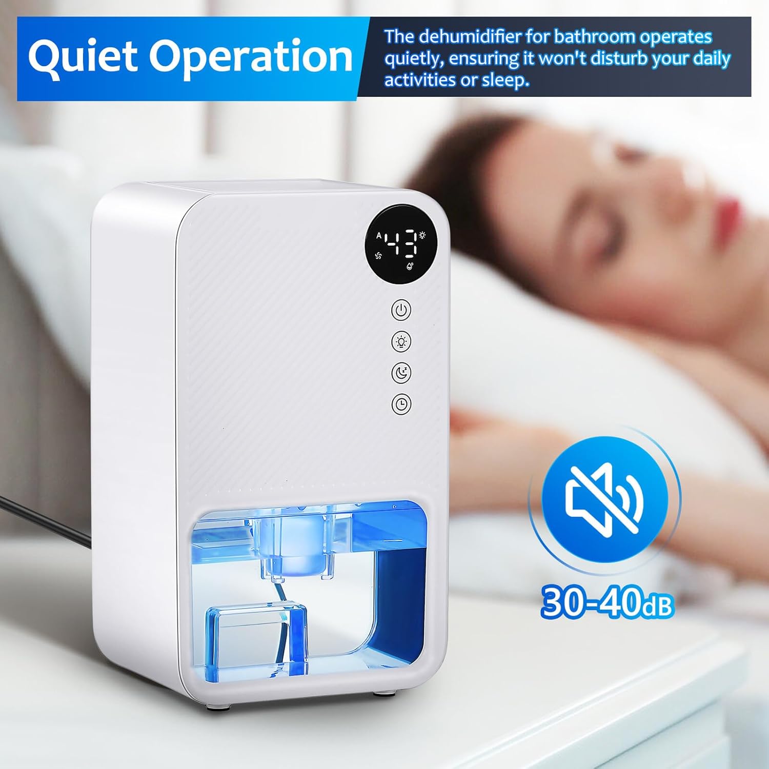 PRETYZOOM Small Portable Dehumidifier for Home and Bedroom with US Plug Efficient Moisture Removal Tank Touch Screen Operation Quiet for Bathroom and Basement Use