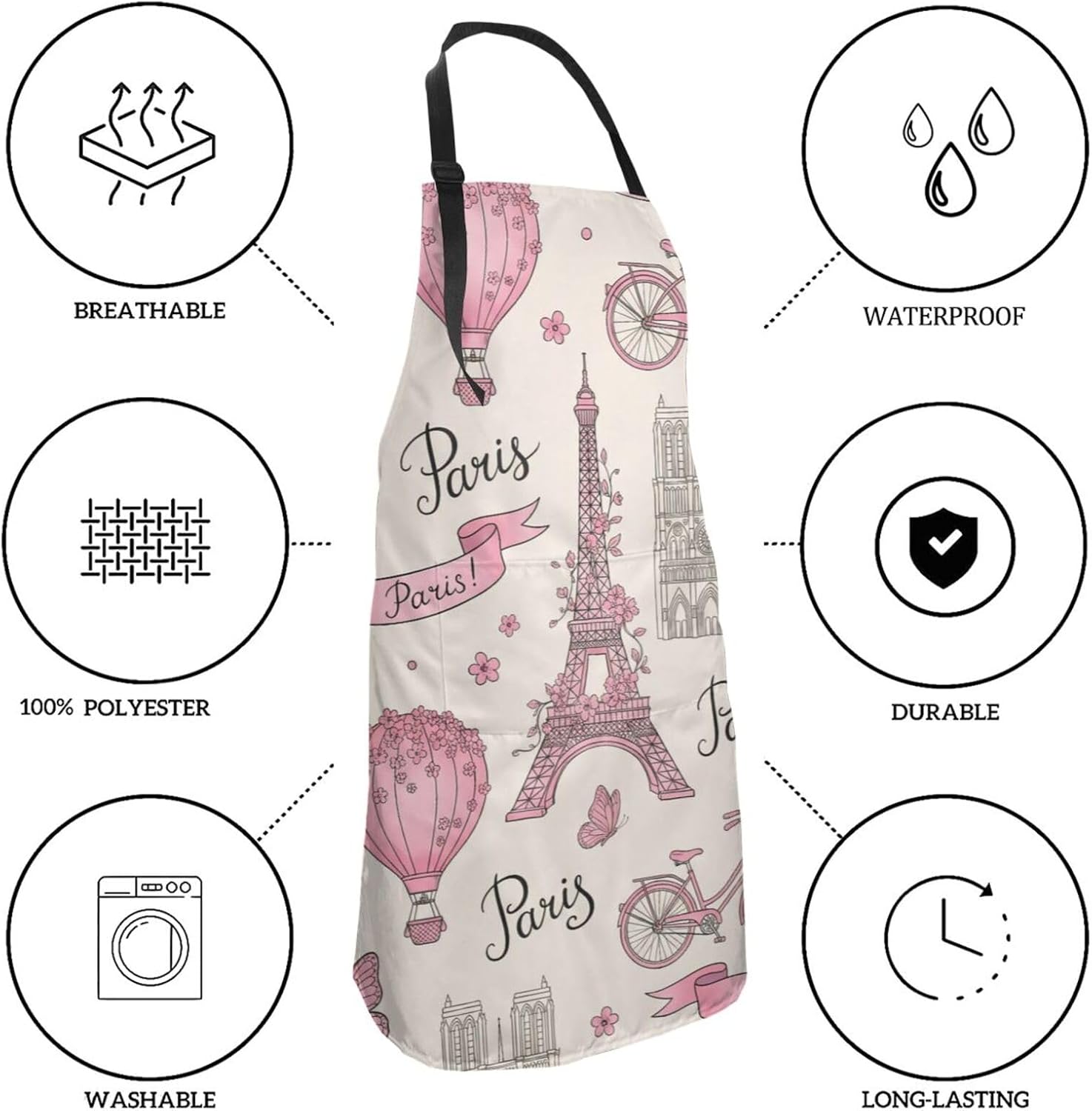 Funny Pink Cute Cats 3 Piece Kitchen Set Waterproof Apron with Oven Mitt and Pot Holder Cooking image 5