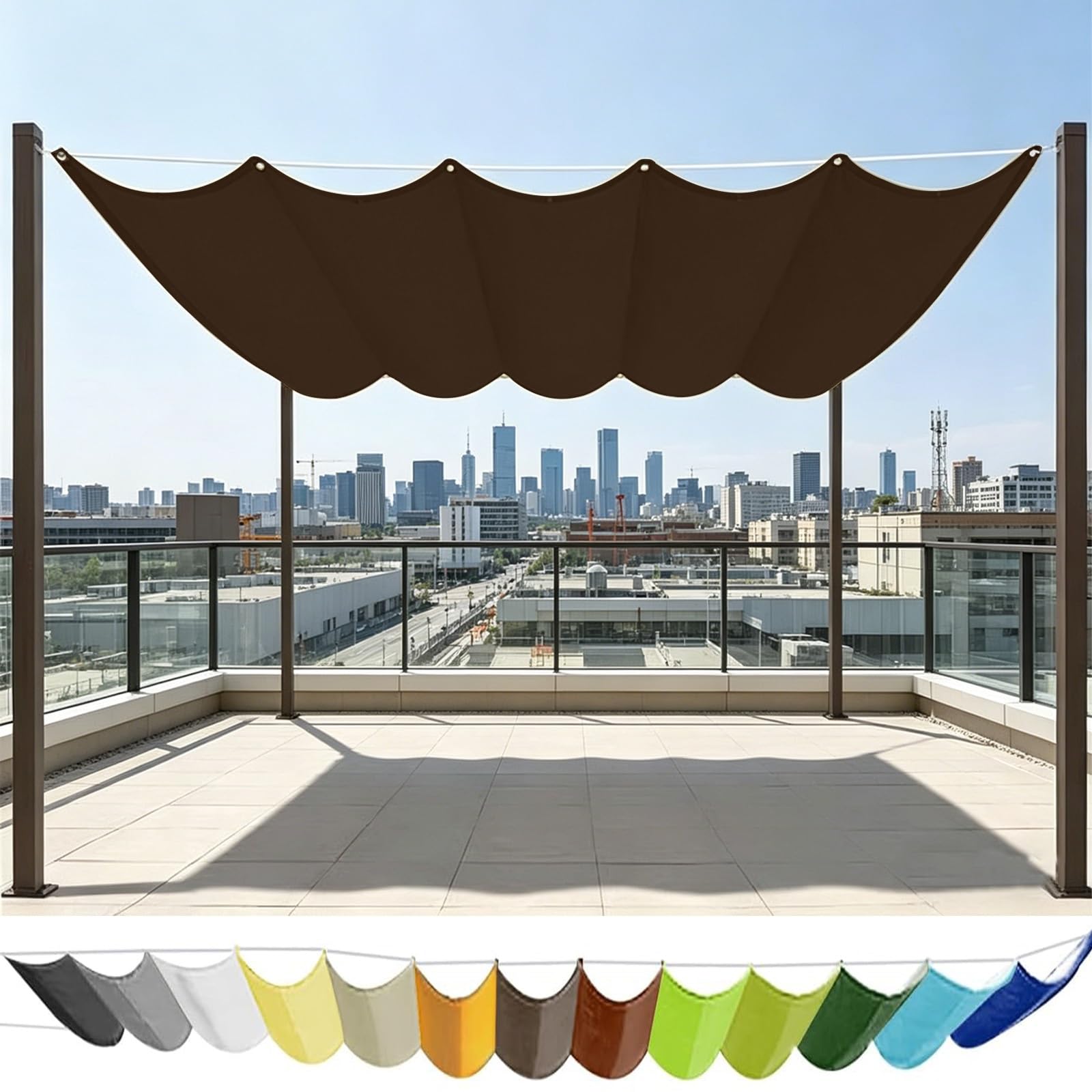 Voile ombrage rétractable vague 110x280cm marron imperméable
