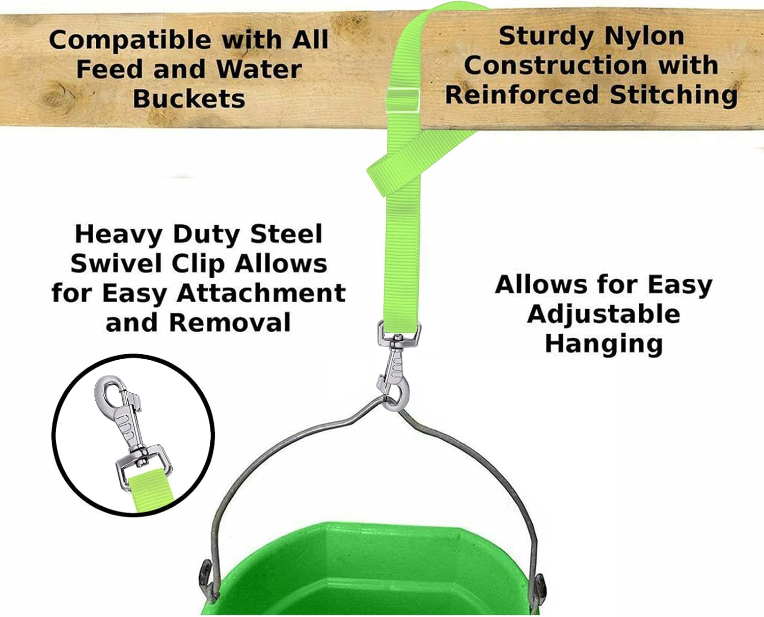 Rosemarie Horse Bucket Strap Hangers,Horse Suppliers Adjustable Nylon Straps up to 700 lbs for Hay Nets, Water Buckets,Hanging-Pratical and Easy Use(4 Pack) (Green) image 4
