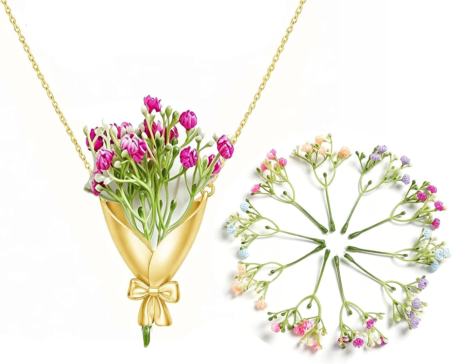 Flower Holder Necklace for Women DIY Dried or Real Blooms Bouquet Necklace Elegant Mothers Day Graduation Floral Jewelry Gift