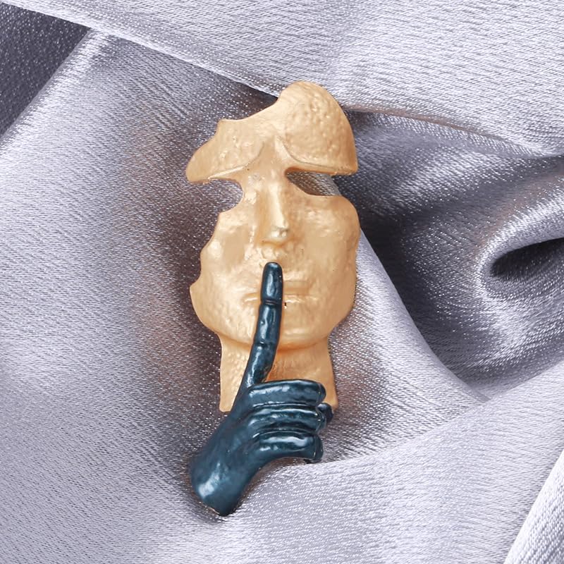 Image of Mask Brooch Lapel Pin Silence is Thinker Badge Abstract Art Enamel Brooch Boutonniere Corsage for Dress Suit Gift Personalized Clothes Bag Pin Accessories for Women Men