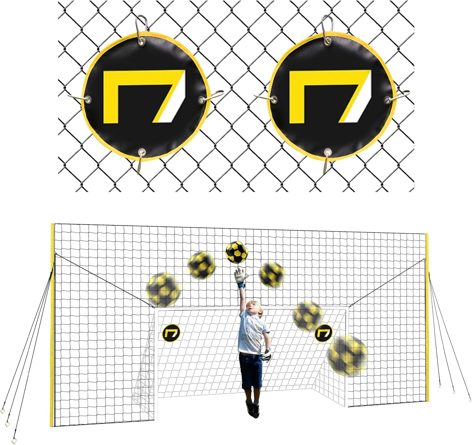 Open Goaaal USA Soccer Bundle: Large Goal, Backstop & Rebounder with Practice Targets (2 Pack) - Outdoor Soccer Goal for Volley, Passing, Solo Training