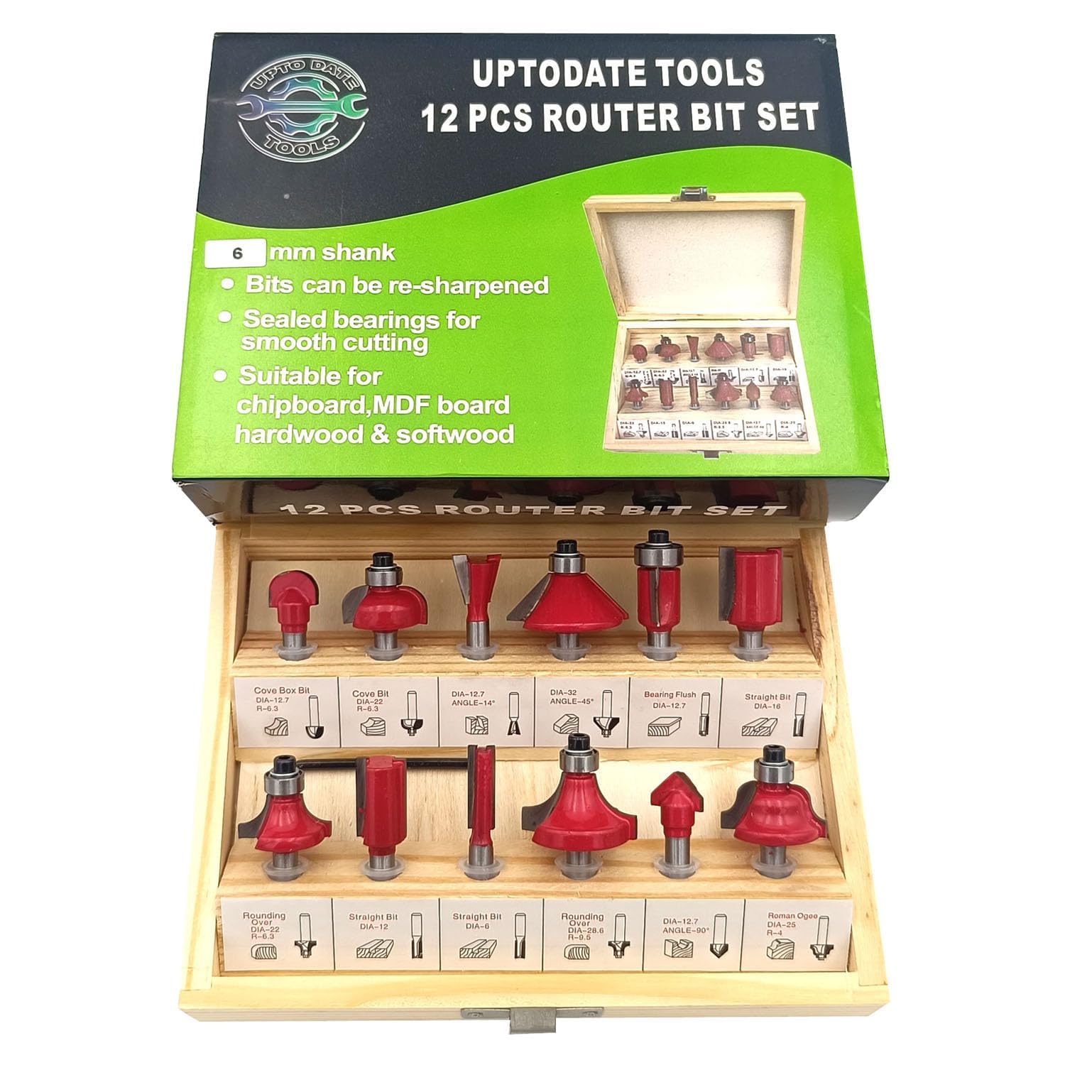 12pcs 6mm Steel Shank Router Bit Set Trimming Straight Corner Beading Bits for Wood Milling Cutter Carbide Cutting Woodwork Tool-image-37