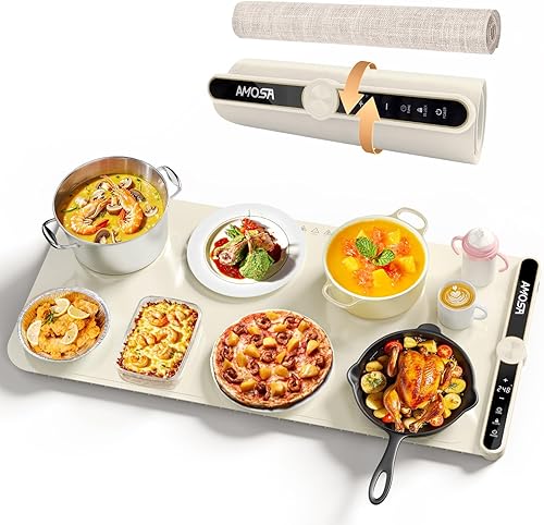 Tapete de calentamiento para alimentos, calentador eléctrico de alimentos de calentamiento rápido con 9 niveles de temperatura y temporizador de 6
