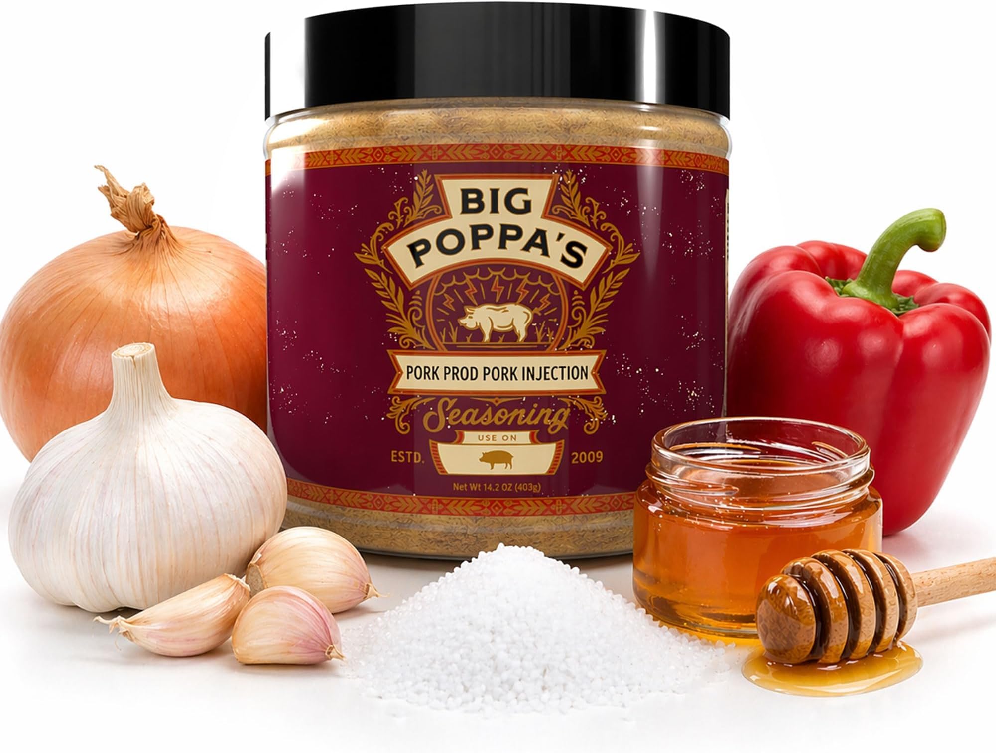 Big Poppa’s Pork Prod Pork Injection – Championship-Grade BBQ Injection for Juicy, Flavor-Packed Meat – Savory, Balanced Blend for Shoulder, Butt, Ribs & Loin – Gluten-Free Pork Marinade (14.2 Oz)