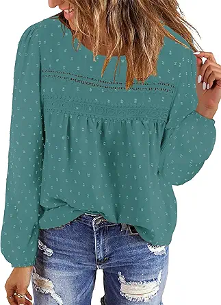 BETTE BOUTIK Womens Boho Fall Long Sleeve Shirts Crewneck Dressy Casual Blouses Trendy Flowy Tops