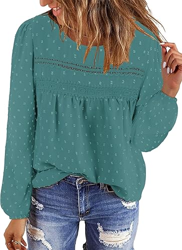 BETTE BOUTIK Womens Boho Fall Long Sleeve Shirts Crewneck Dressy Casual Blouses Trendy Flowy Tops