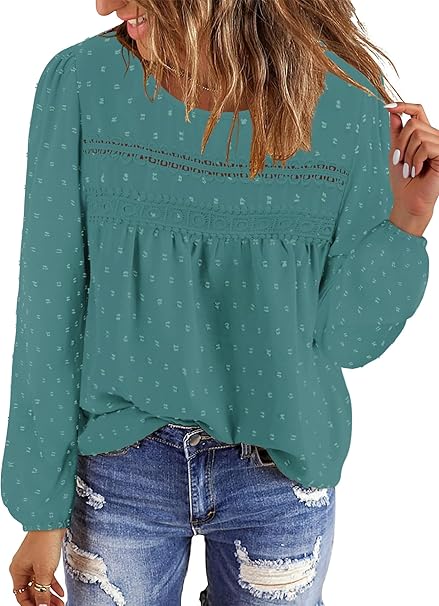 BETTE BOUTIK Womens Boho Fall Long Sleeve Shirts Crewneck Dressy Casual Blouses Trendy Flowy Tops