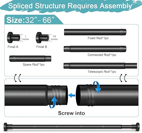 Miniatura 8 de YNL Tensión de barra de cortina de ducha sin taladro nunca se oxida varillas de tensión antideslizantes para ventana o baño barra de armario de