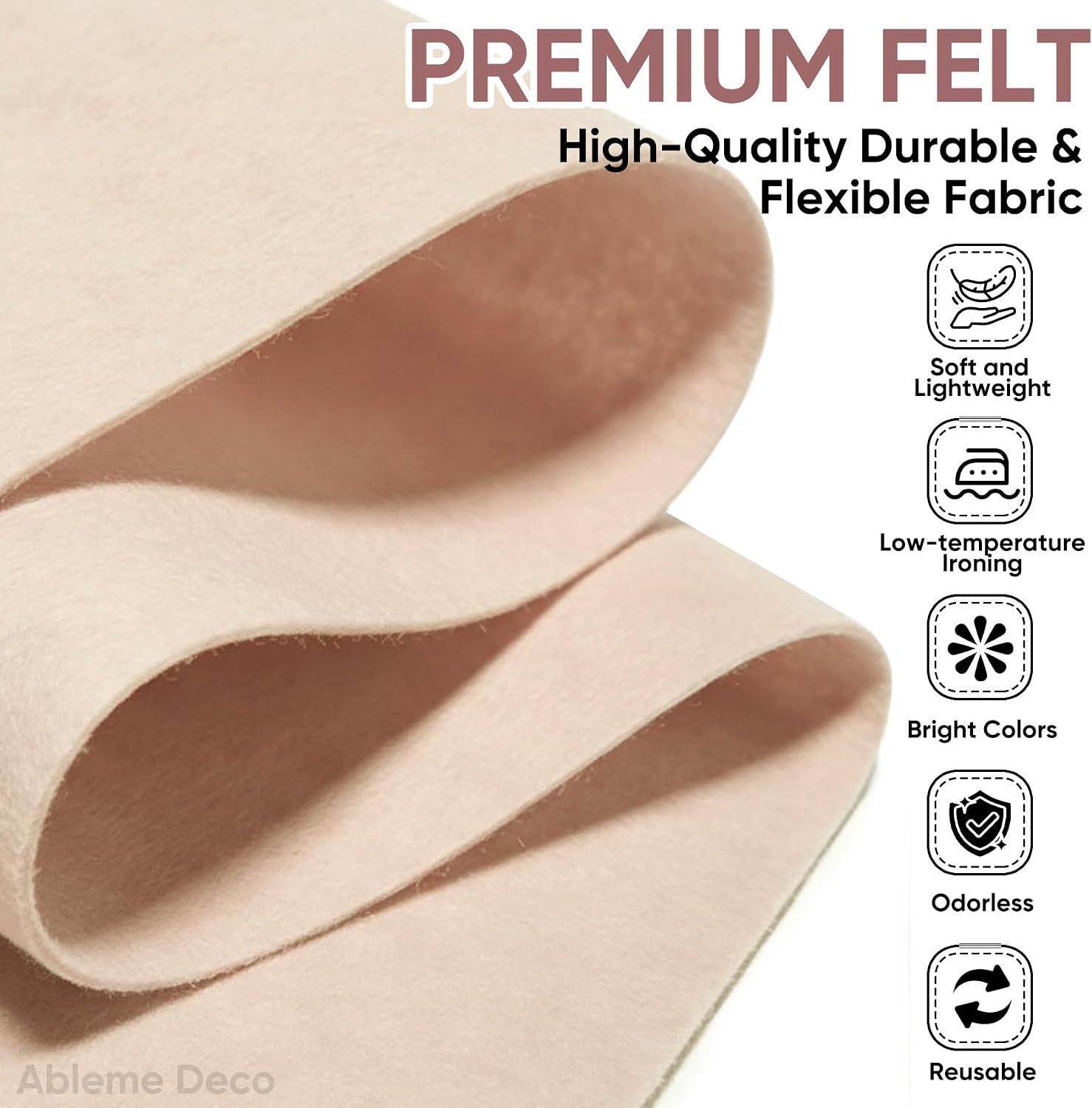 Soft Felt Fabric Sheet 18" x 36", 1.6mm Acrylic Craft Felt, Beige