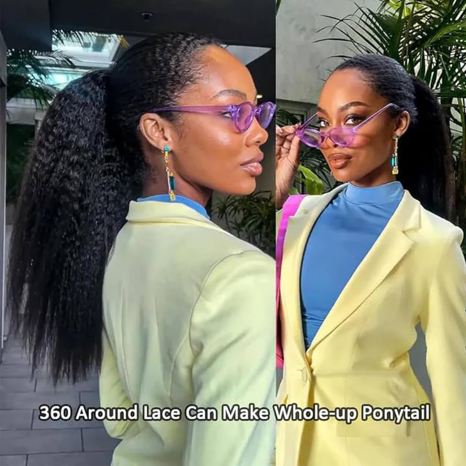18 inch Kinky Straight Hidden Strap Invisi-Drawstring 220% Density 360 HD Full Lace Front Wigs Human Hair Pre Plucked Pre Cut Yaki 360 Frontal Glueless Wigs Human Hair Can make high ponytail&bun - Image 2