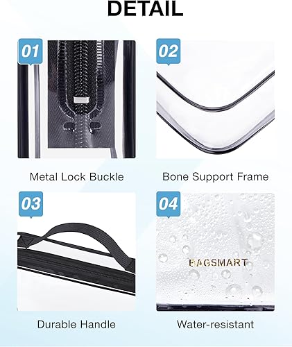 Miniatura 4 de BAGSMART Bolsa de aseo aprobada por la TSA, organizador de cosméticos de maquillaje transparente, bolsa de viaje de tamaño de cuarto de galón para