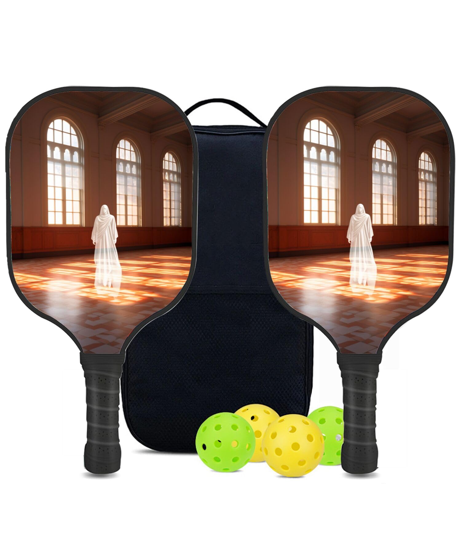 SHENCANG BLUE Custom Pickleball Paddles Set with 2 Pickleball Rackets 4 Pickle Balls 1 Carry Bag, Ghost-BR88 Pattern, Carbon Fiber,Honeycomb Polymer Core & Comfort Grip