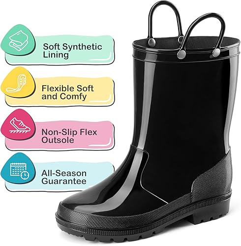 Miniatura 4 de HISEA Botas de lluvia para niños y niñas, botas de goma impermeables con asas fáciles de poner, botas de lluvia de PVC sin costuras, zapatos de