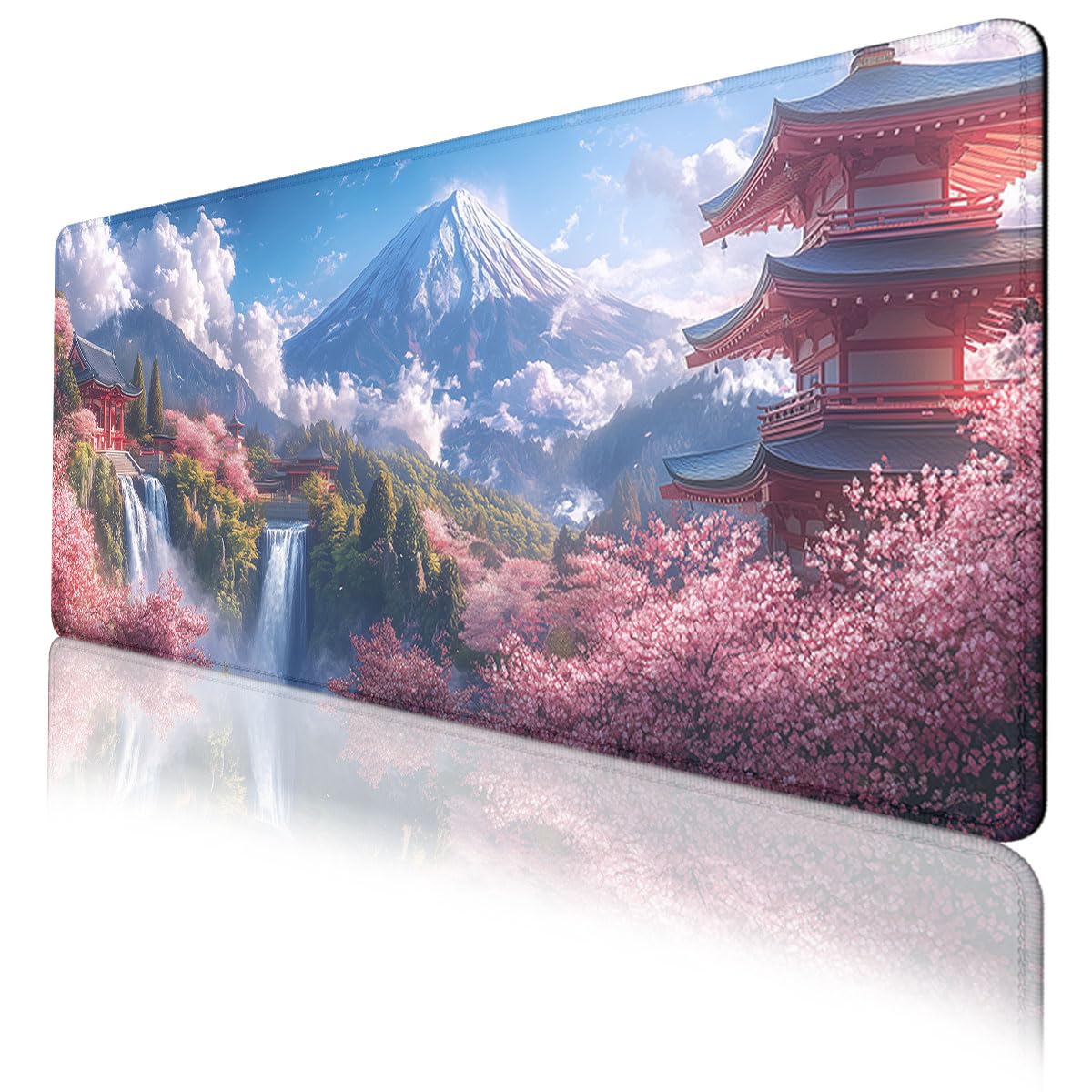 Anime Cherry Blossoms Desk Pad Mouse Pad Japanese Mountain Mount Fuji Mousepad XL Large Gaming Mouse Pad Laptop Keyboard Mat Desk Pad Office Computer