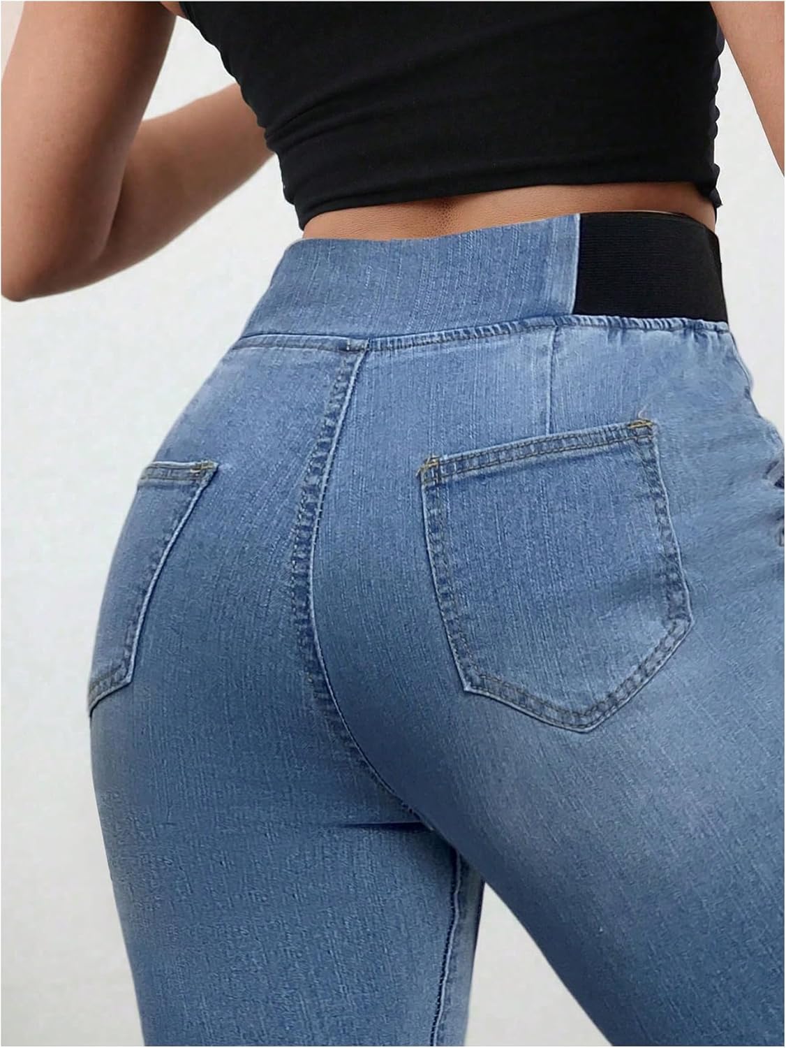 GORGLITTER Women's High Waisted Boot Cut Jeans Trendy Wide Leg Bell Bottom Denim Pull On Jeans Stretchy - Image 4